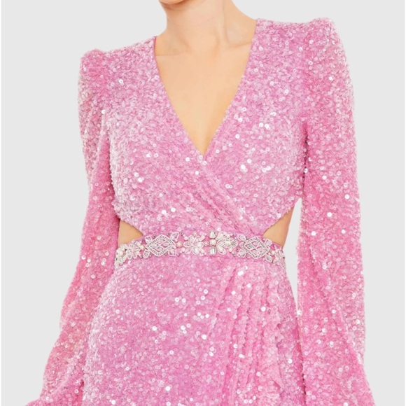 ✔️#56 BNWT MAC DUGGALSequined Faux Wrap Cut Out Puff Sleeve #5745